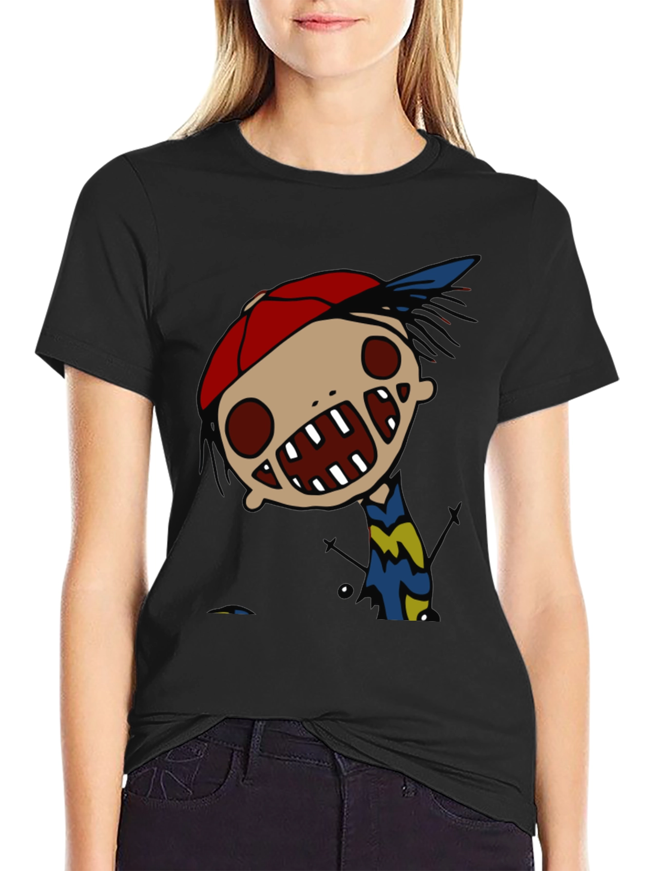 Cartoon Character Graphic Tee - Quirky Black T-Shirt
