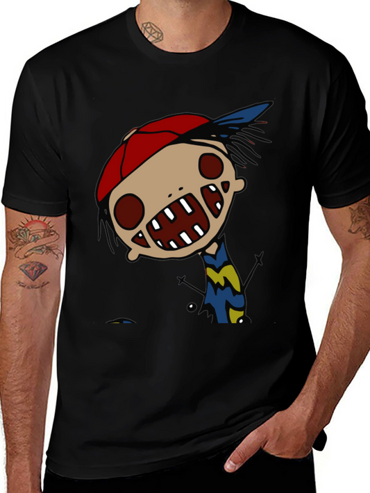 Cartoon Character Graphic Tee - Quirky Black T-Shirt