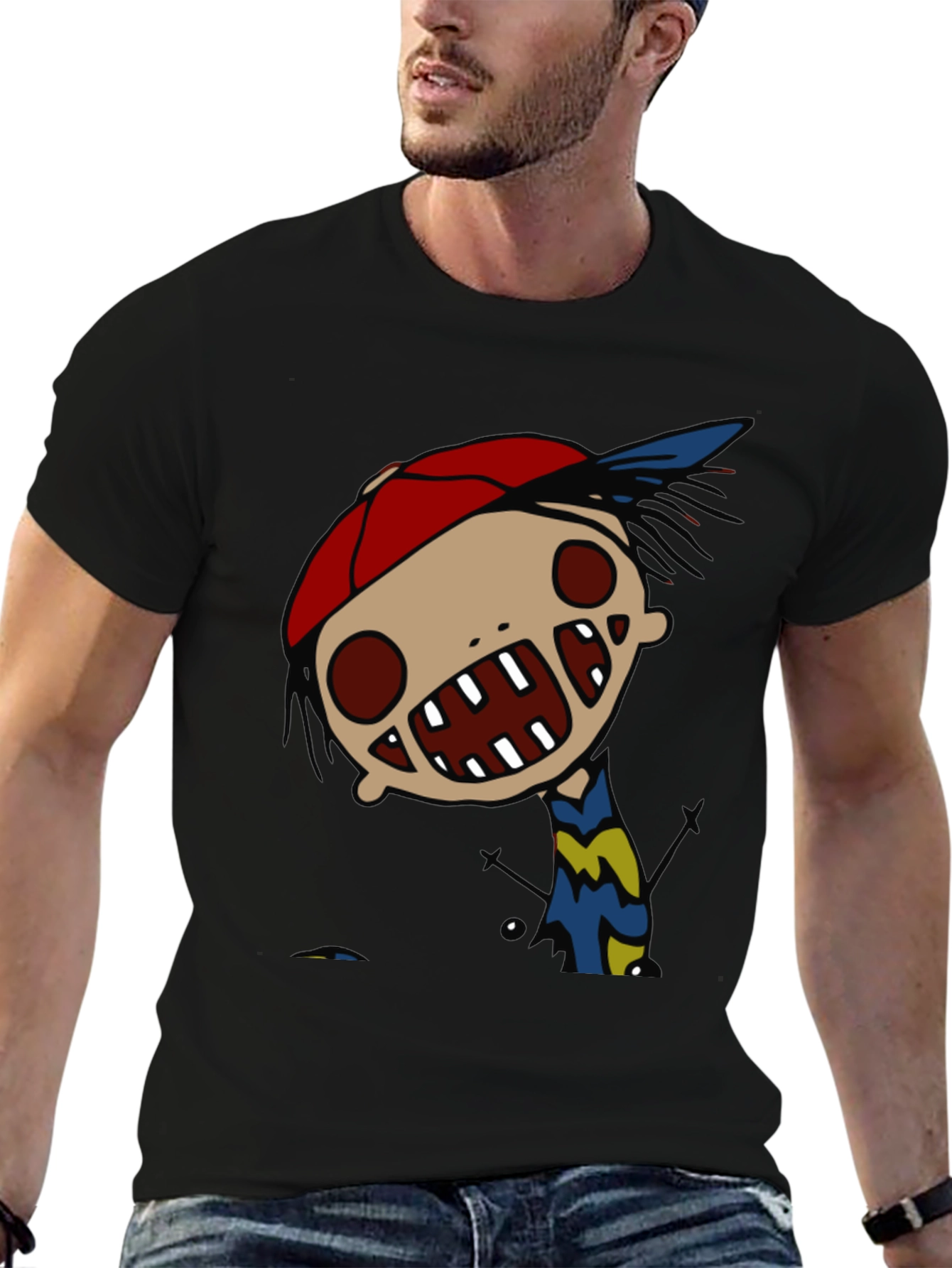 Cartoon Character Graphic Tee - Quirky Black T-Shirt