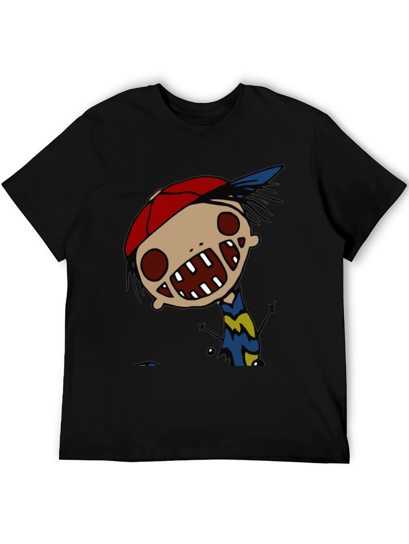 Cartoon Character Graphic Tee - Quirky Black T-Shirt