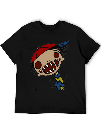 Cartoon Character Graphic Tee - Quirky Black T-Shirt