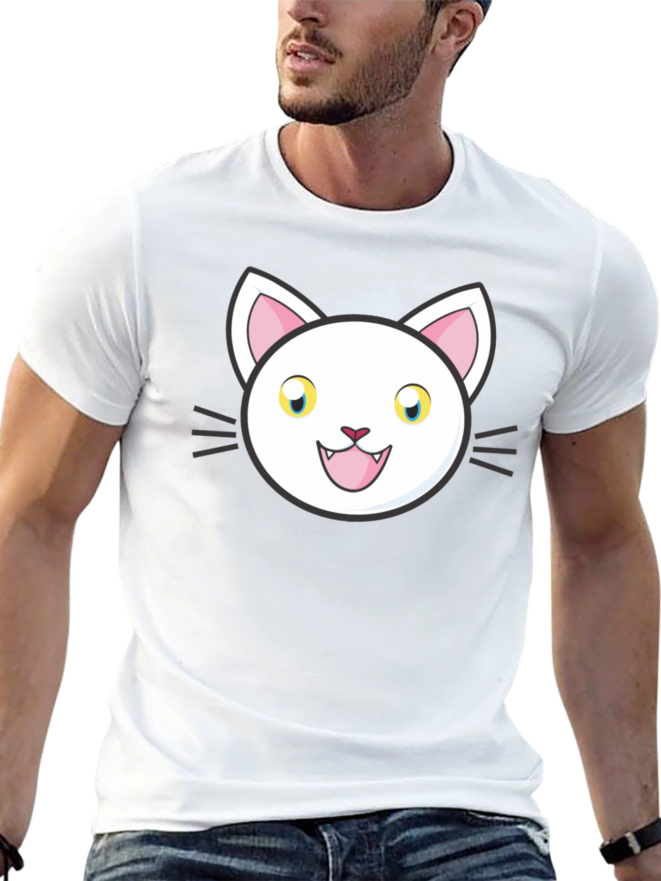 Cartoon Cat Graphic Black T-Shirt