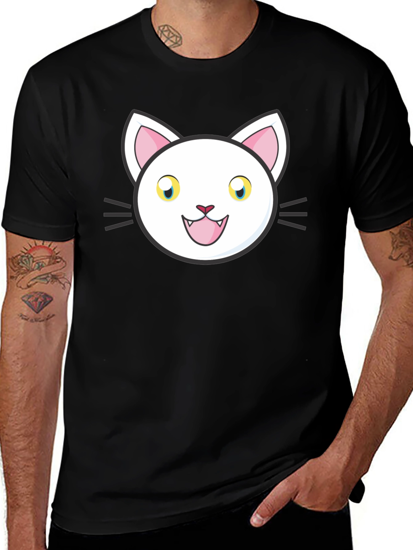 Cartoon Cat Graphic Black T-Shirt