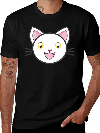 Cartoon Cat Graphic Black T-Shirt