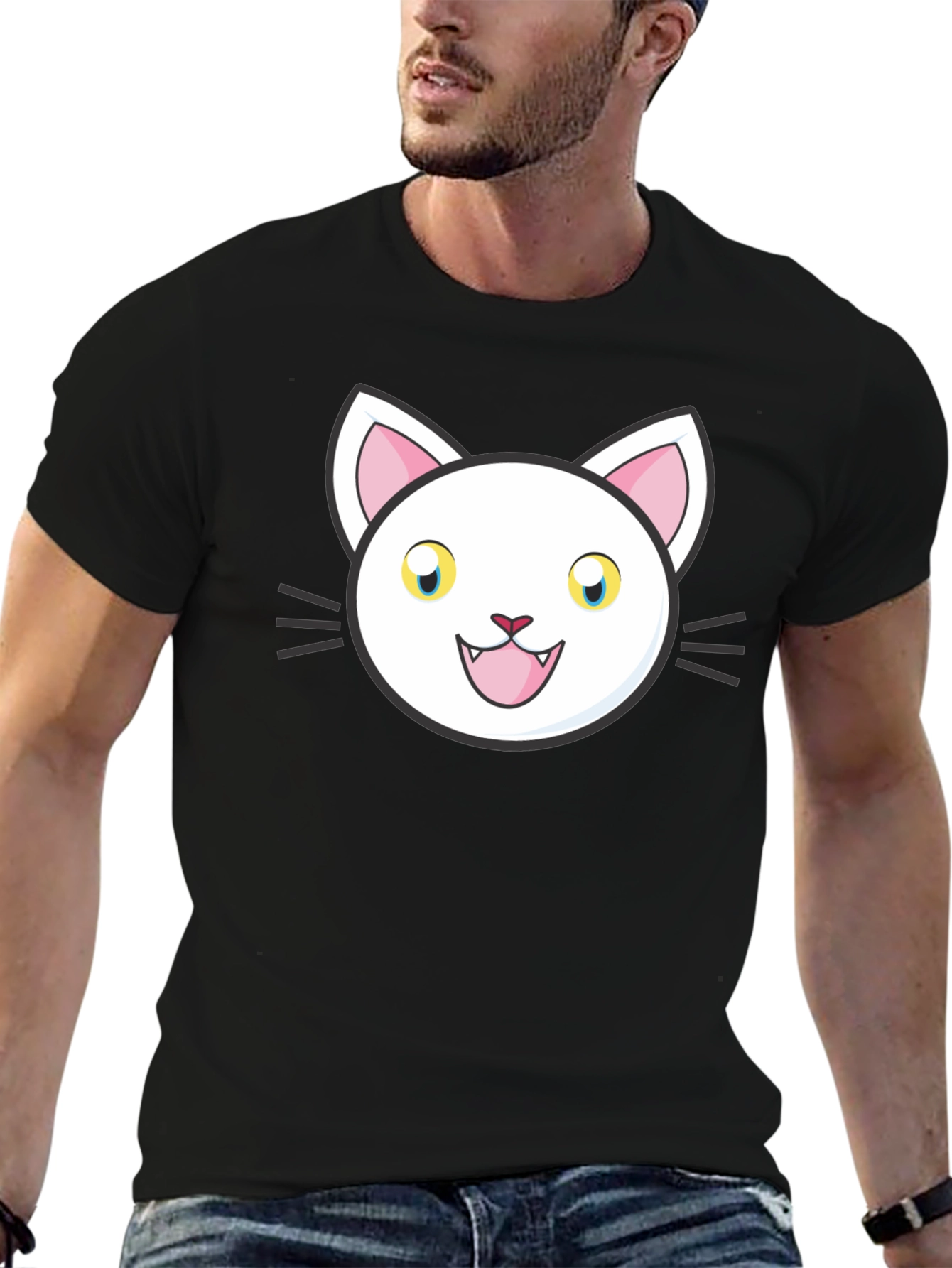 Cartoon Cat Graphic Black T-Shirt