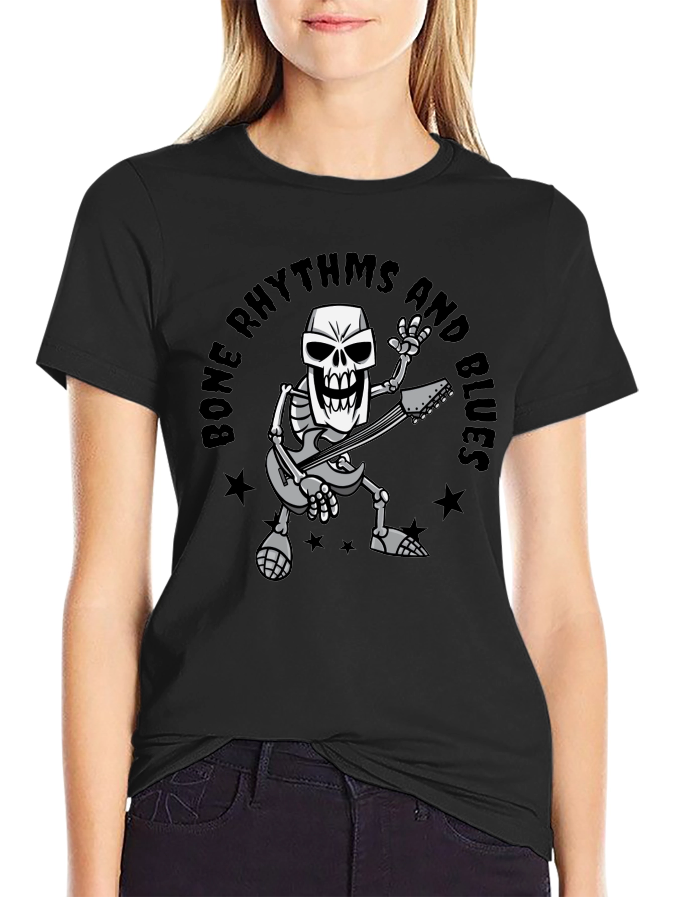 Bone Rhythms & Blues Skeleton Guitar T-Shirt
