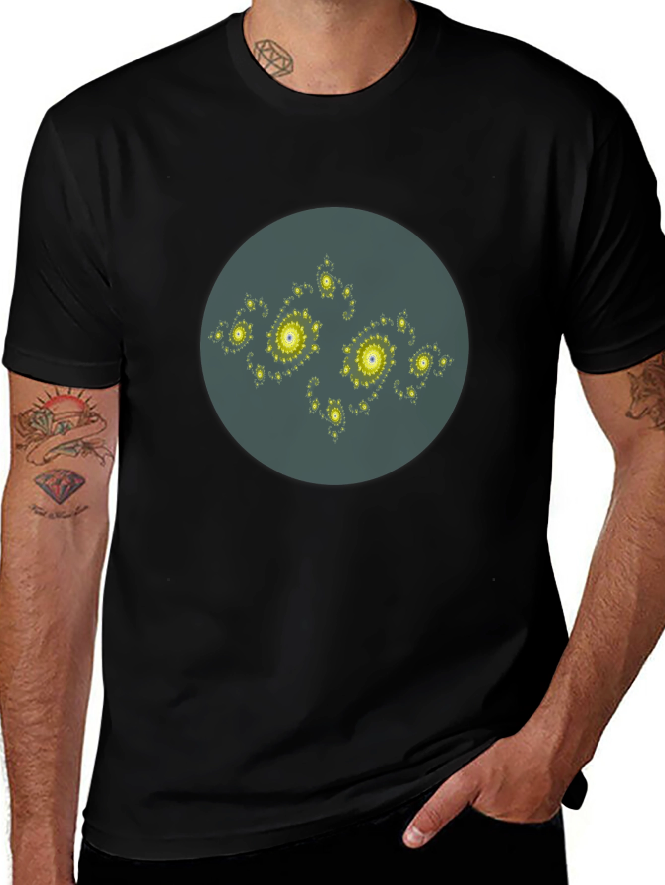 Abstract Fractal Design Black T-Shirt