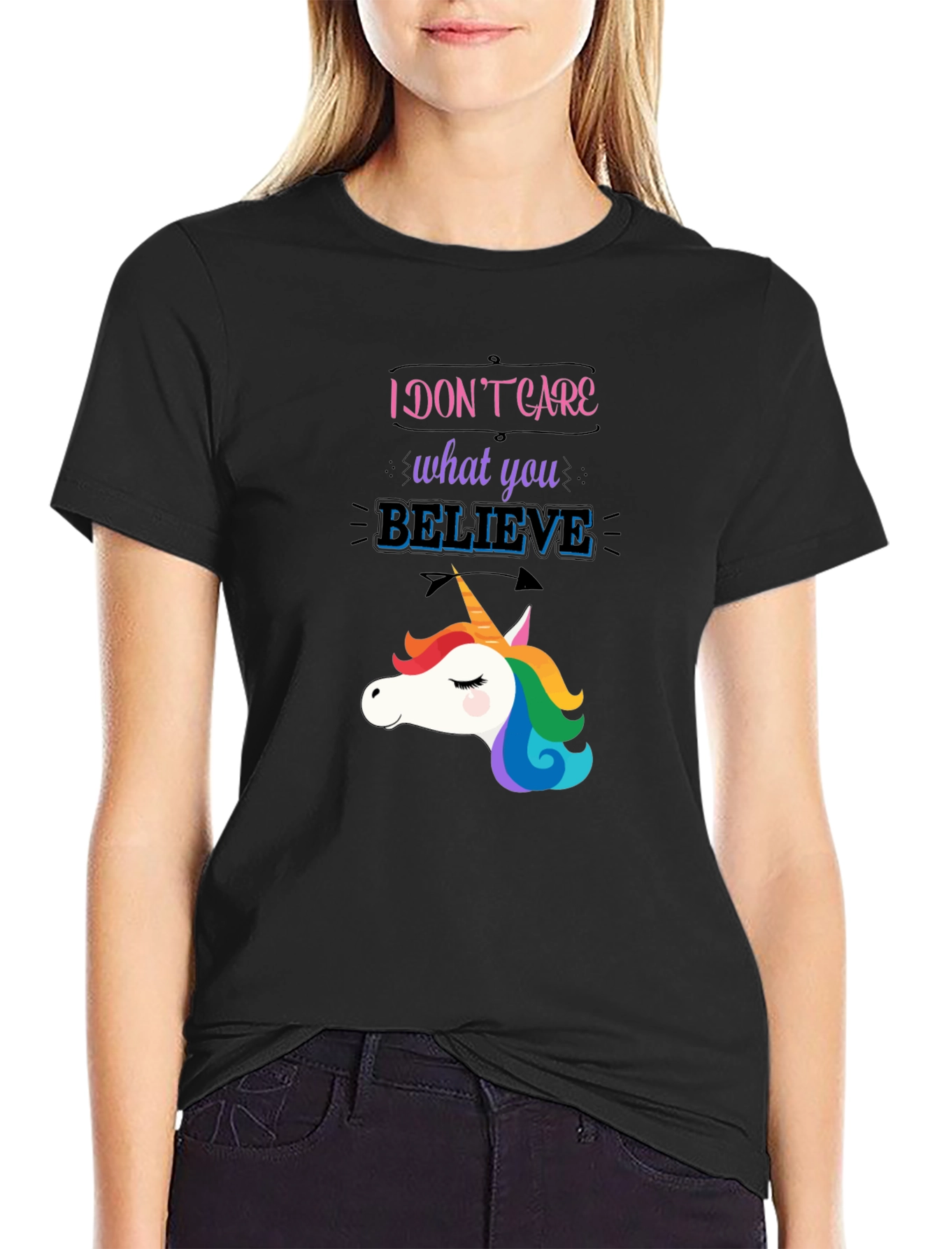 Unicorn Believe Graphic T-Shirt - Black