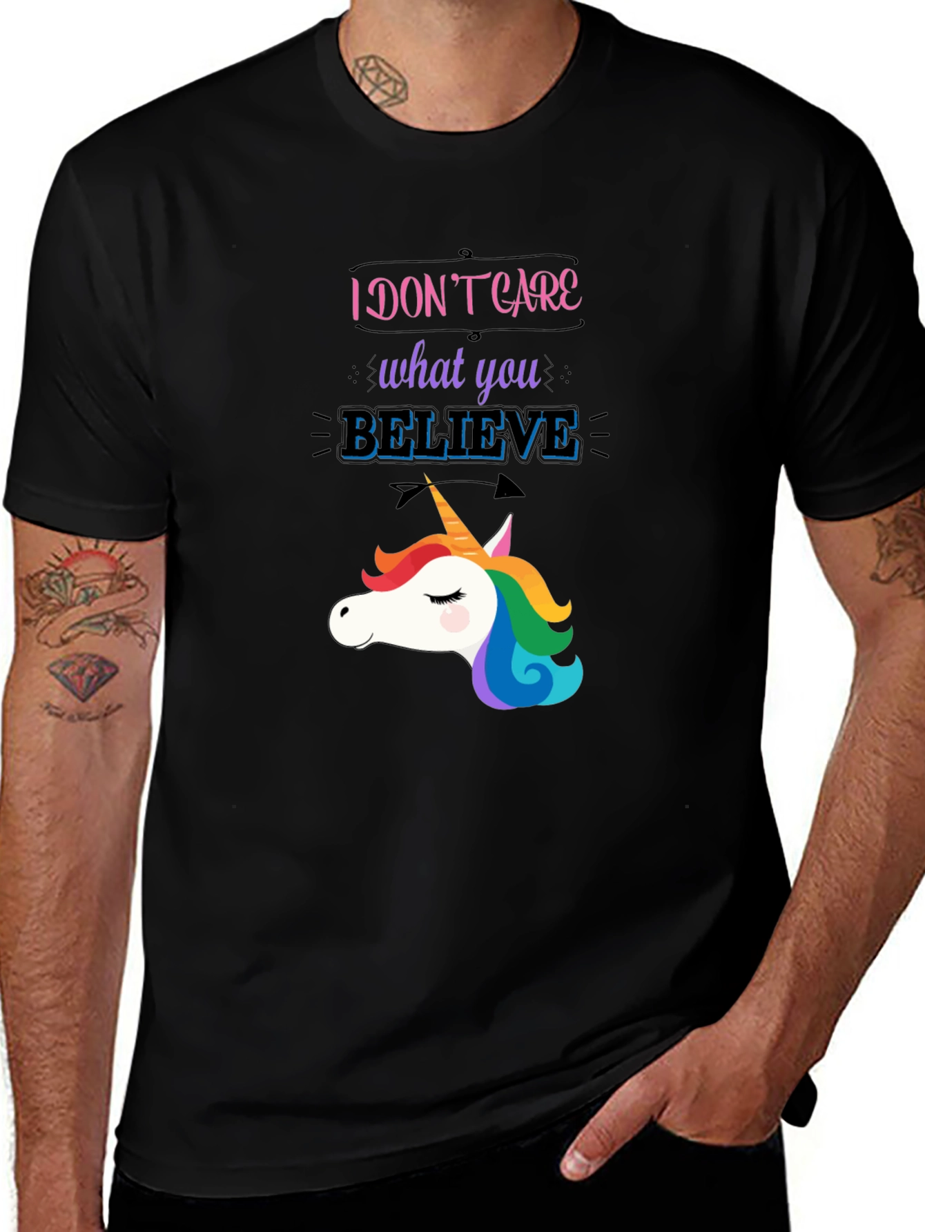 Unicorn Believe Graphic T-Shirt - Black