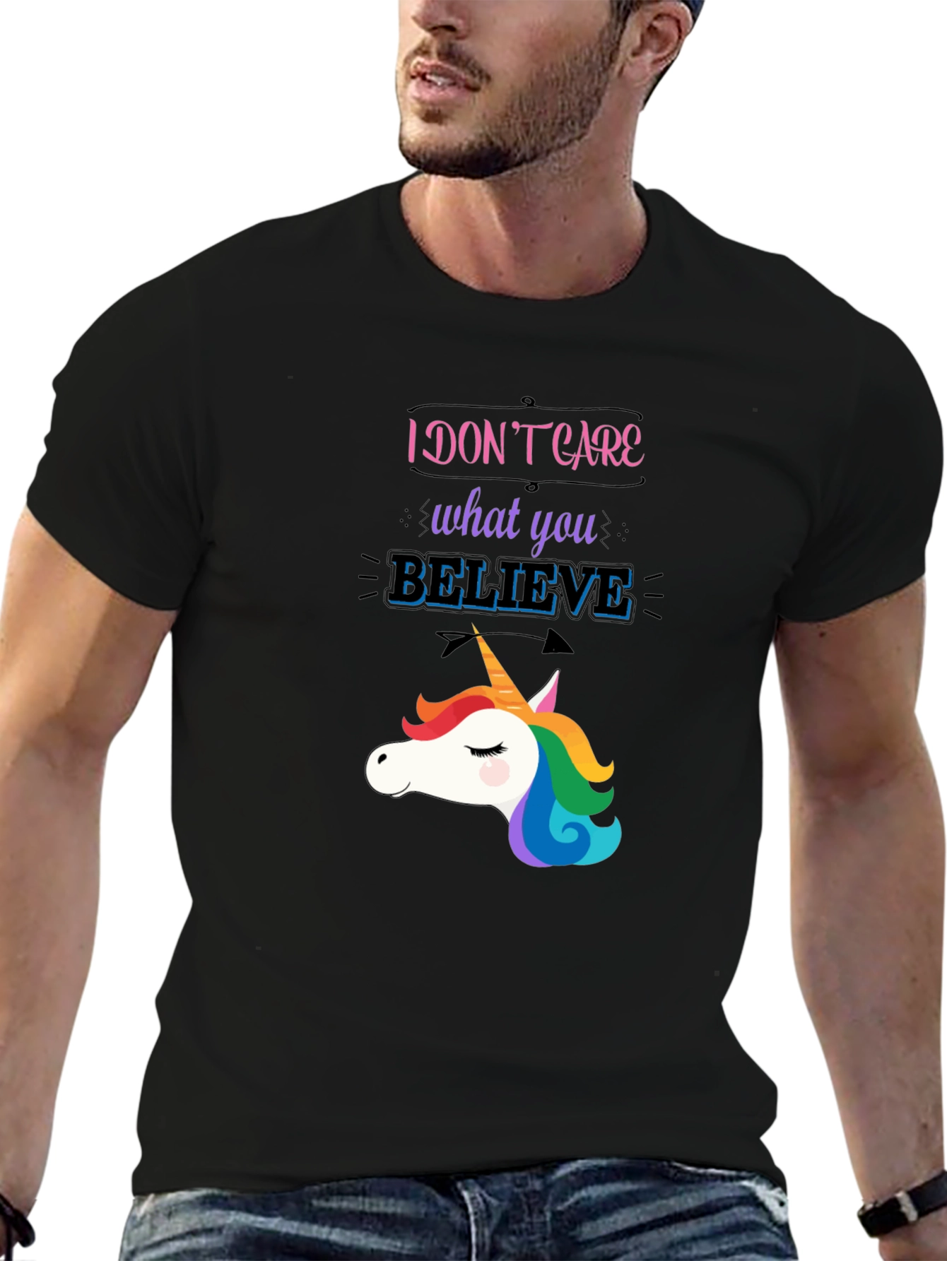 Unicorn Believe Graphic T-Shirt - Black
