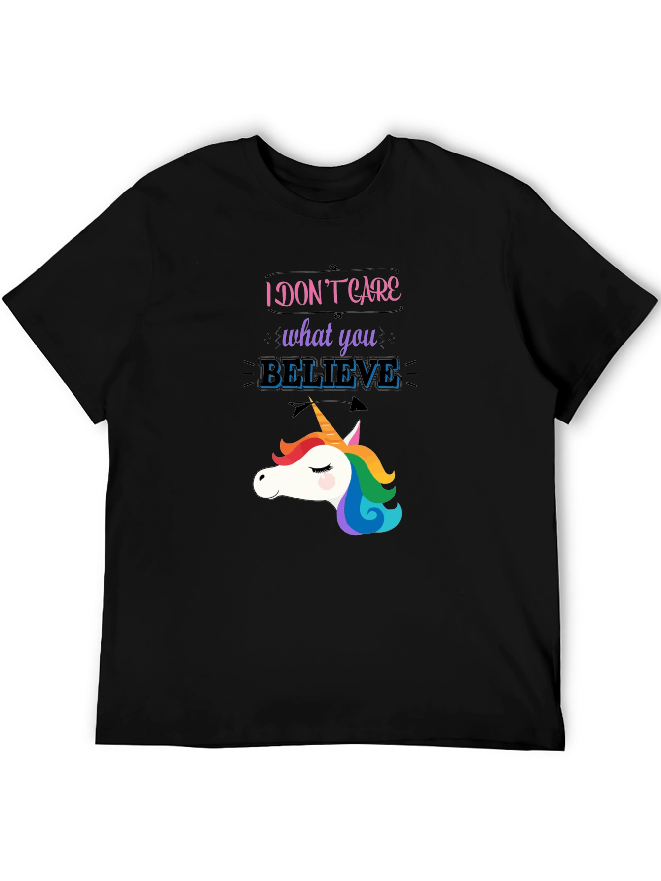 Unicorn Believe Graphic T-Shirt - Black