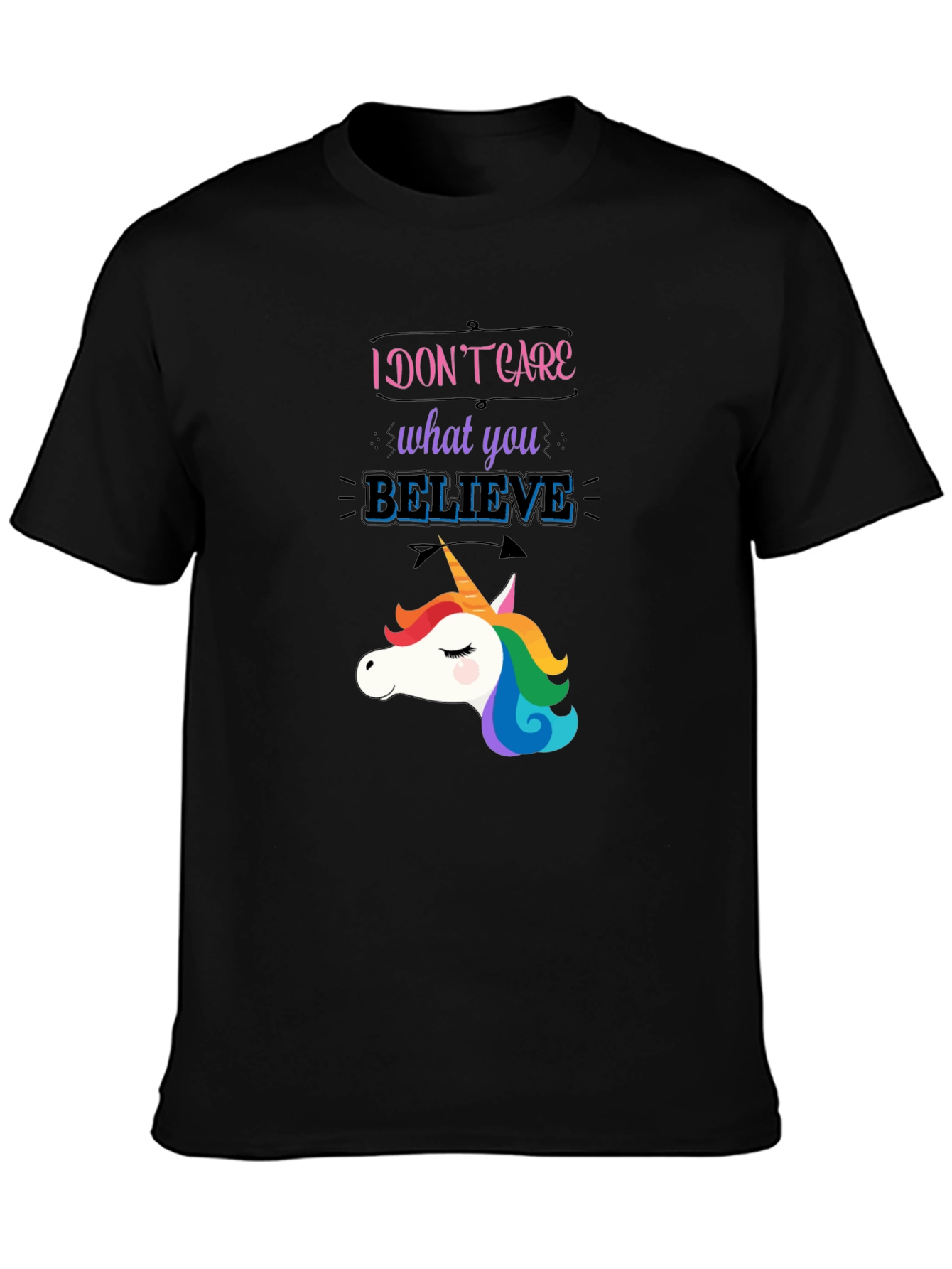 Unicorn Believe Graphic T-Shirt - Black