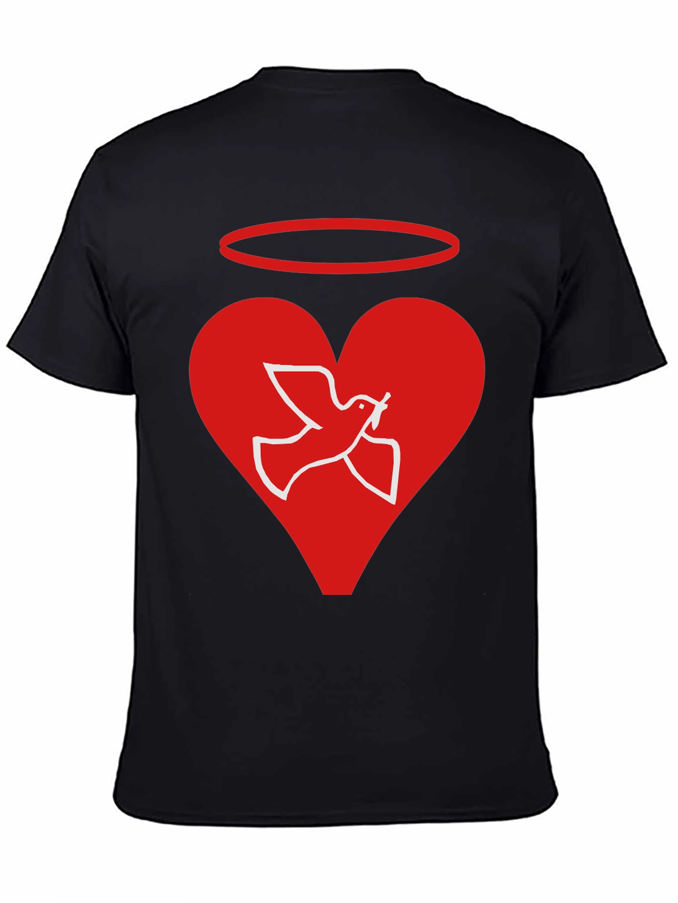 Angel Dove Heart Black Graphic T-Shirt