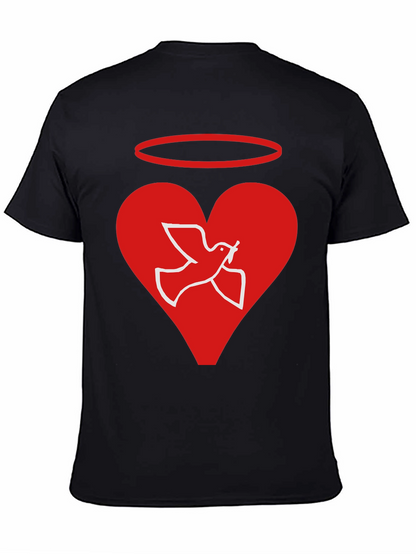Angel Dove Heart Black Graphic T-Shirt