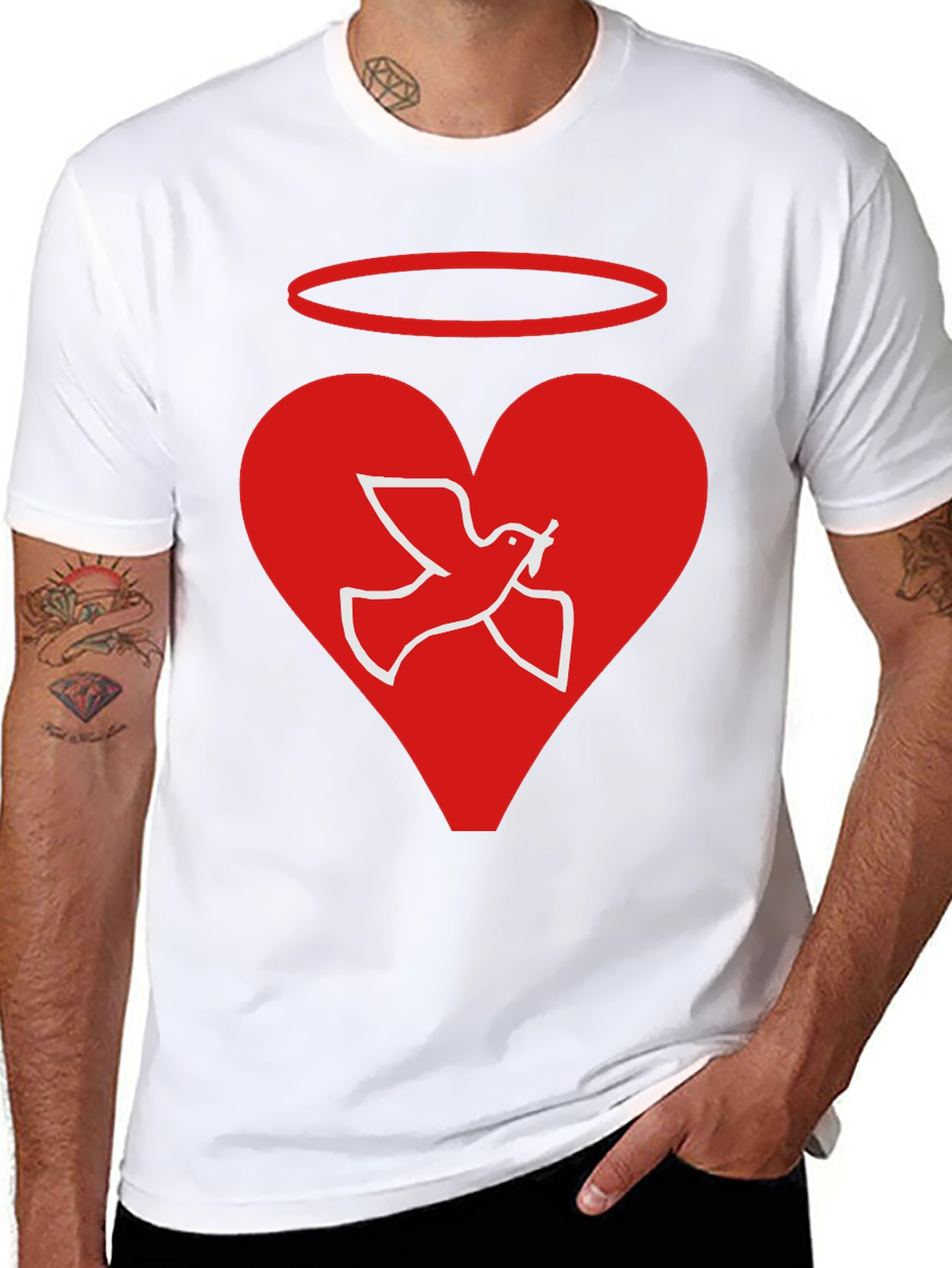 Angel Dove Heart Black Graphic T-Shirt