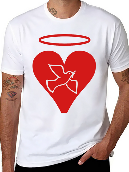 Angel Dove Heart Black Graphic T-Shirt