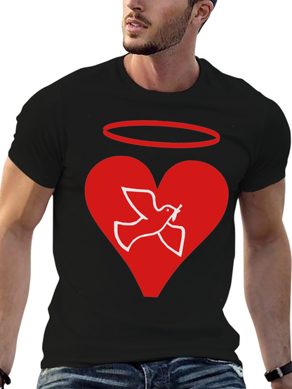 Angel Dove Heart Black Graphic T-Shirt