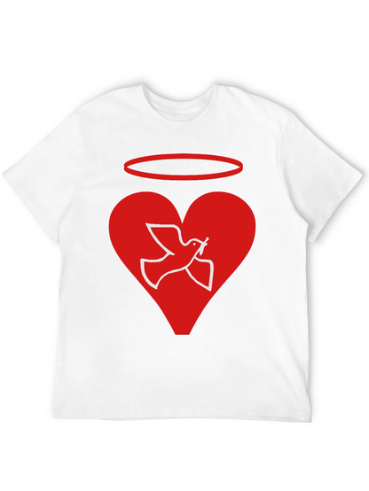Angel Dove Heart Black Graphic T-Shirt