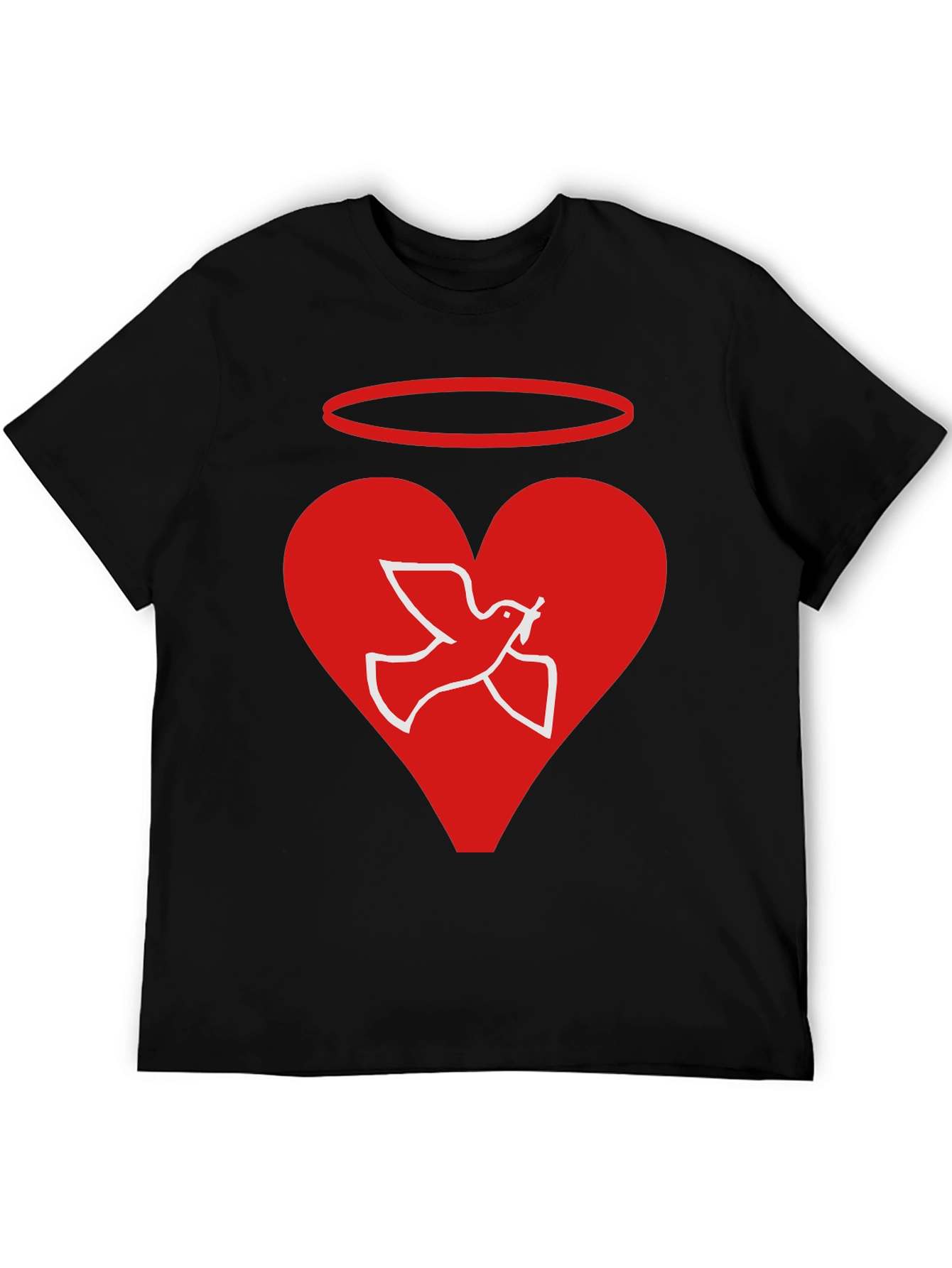 Angel Dove Heart Black Graphic T-Shirt