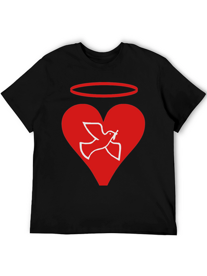 Angel Dove Heart Black Graphic T-Shirt