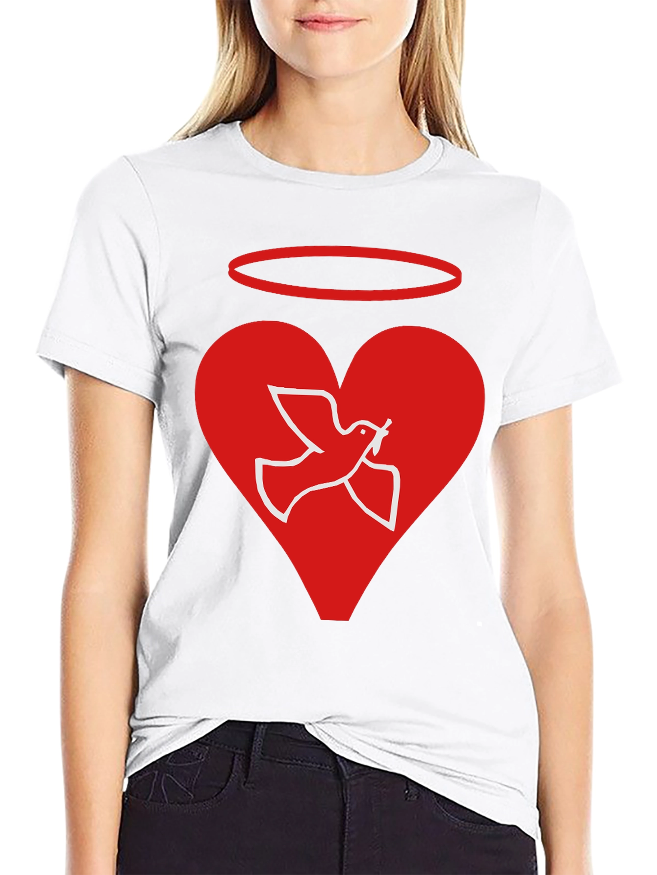 Angel Dove Heart Black Graphic T-Shirt