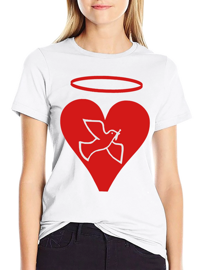 Angel Dove Heart Black Graphic T-Shirt
