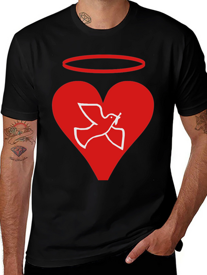 Angel Dove Heart Black Graphic T-Shirt