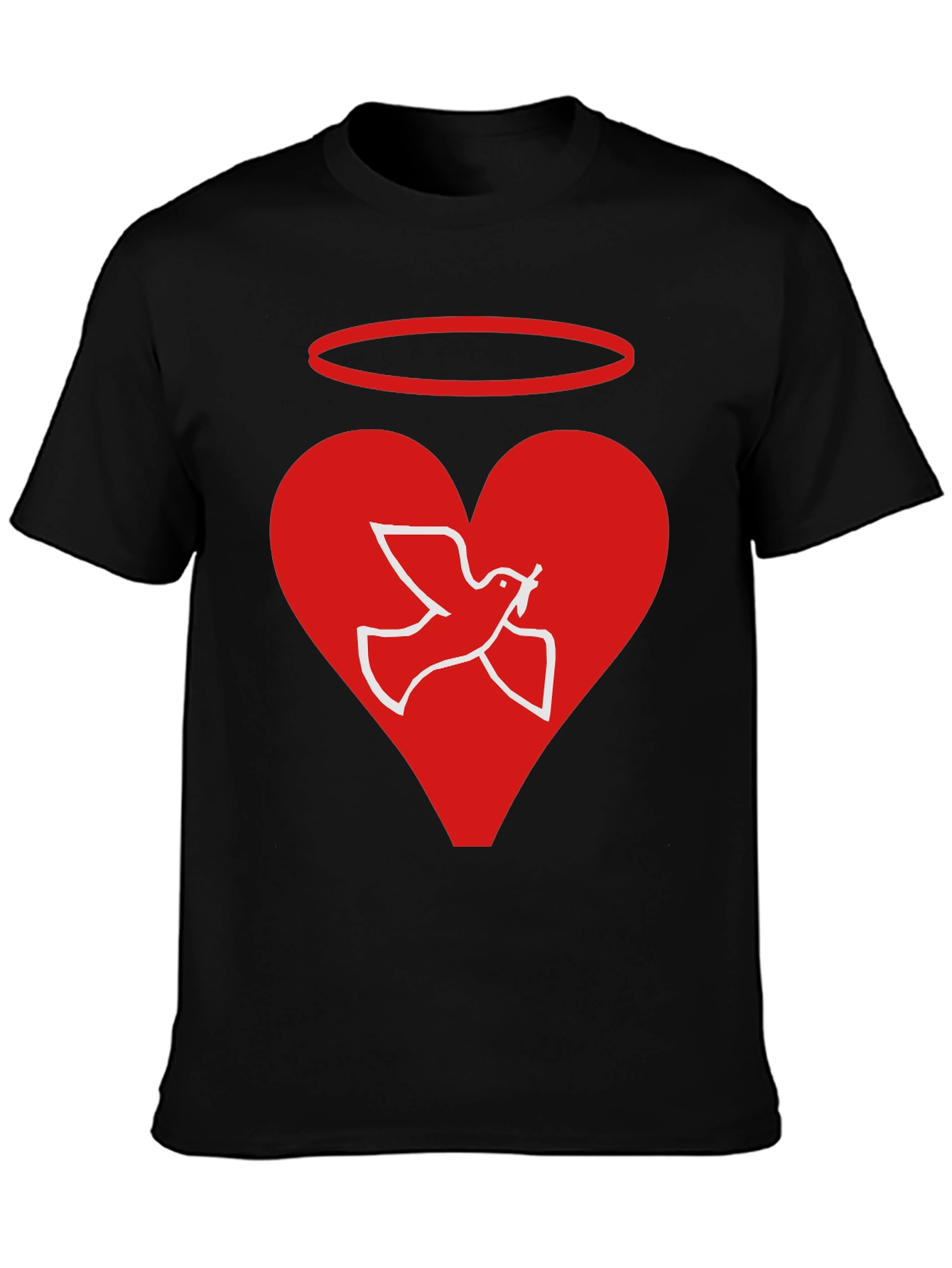 Angel Dove Heart Black Graphic T-Shirt