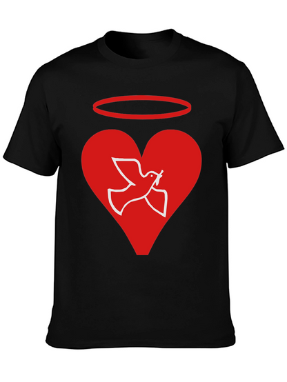 Angel Dove Heart Black Graphic T-Shirt