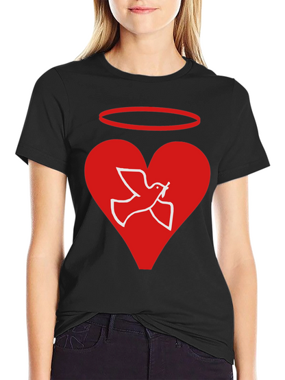 Angel Dove Heart Black Graphic T-Shirt