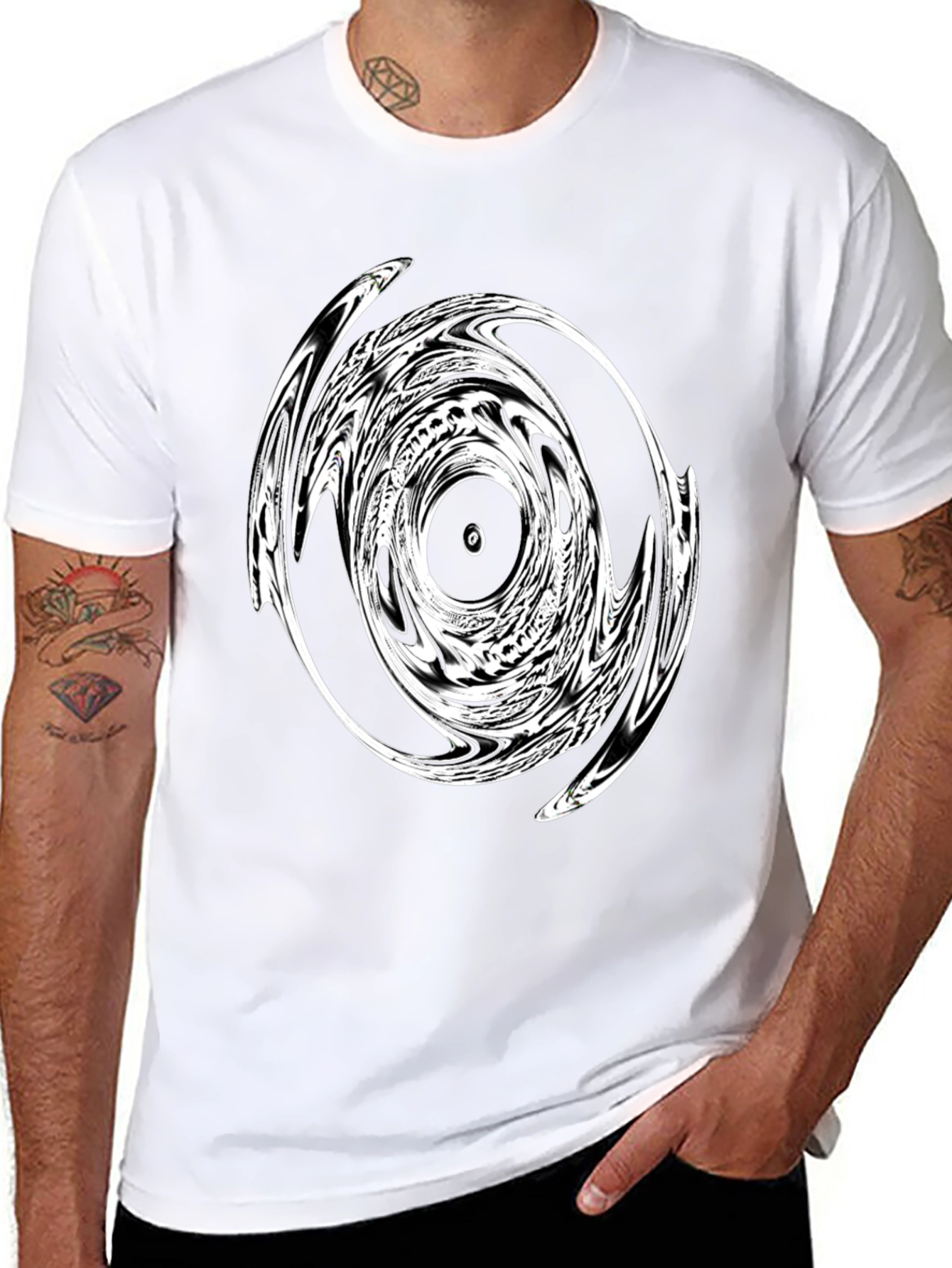 Abstract Swirl Graphic Black T-Shirt