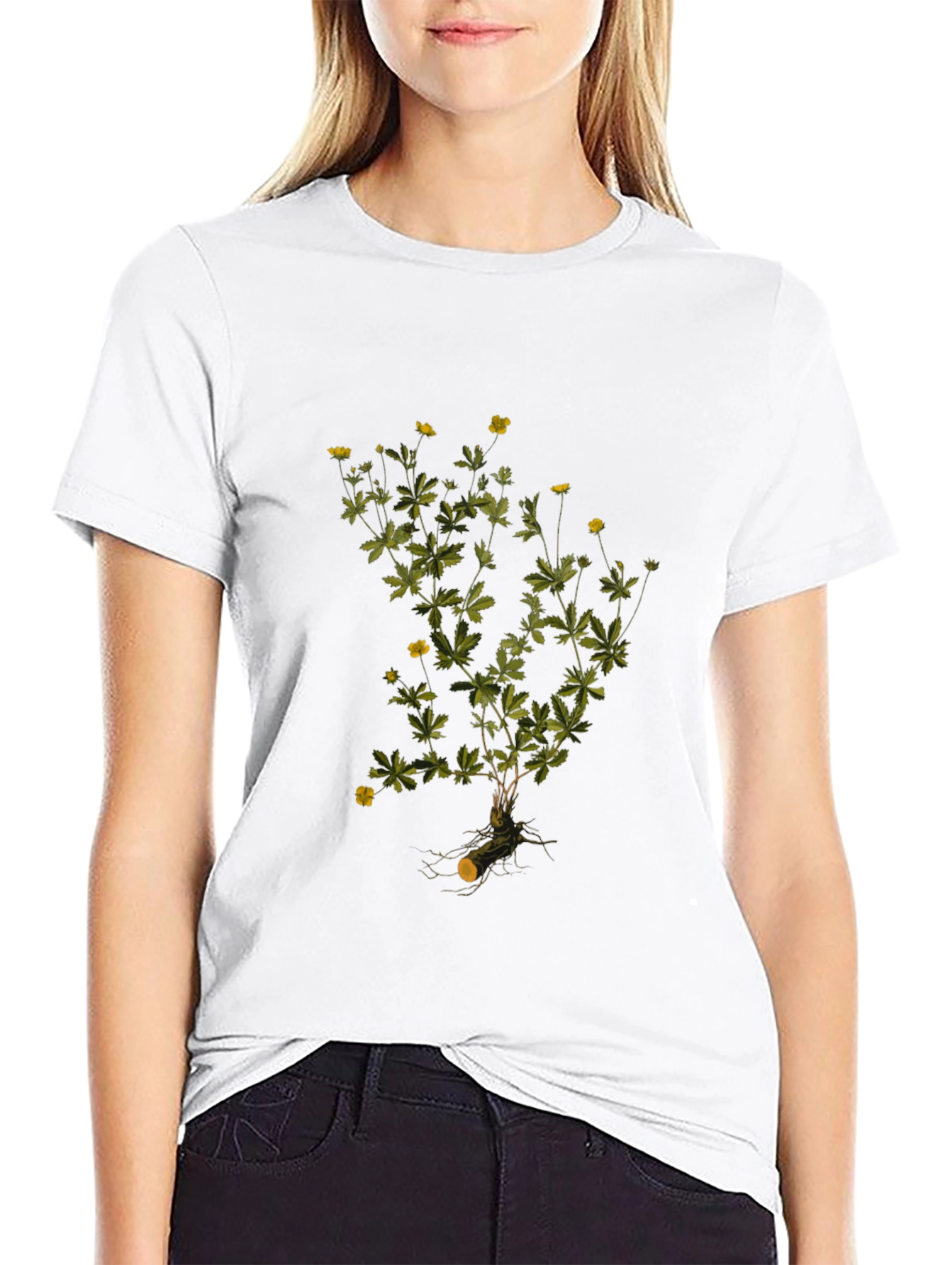 Botanical Print Black T-Shirt