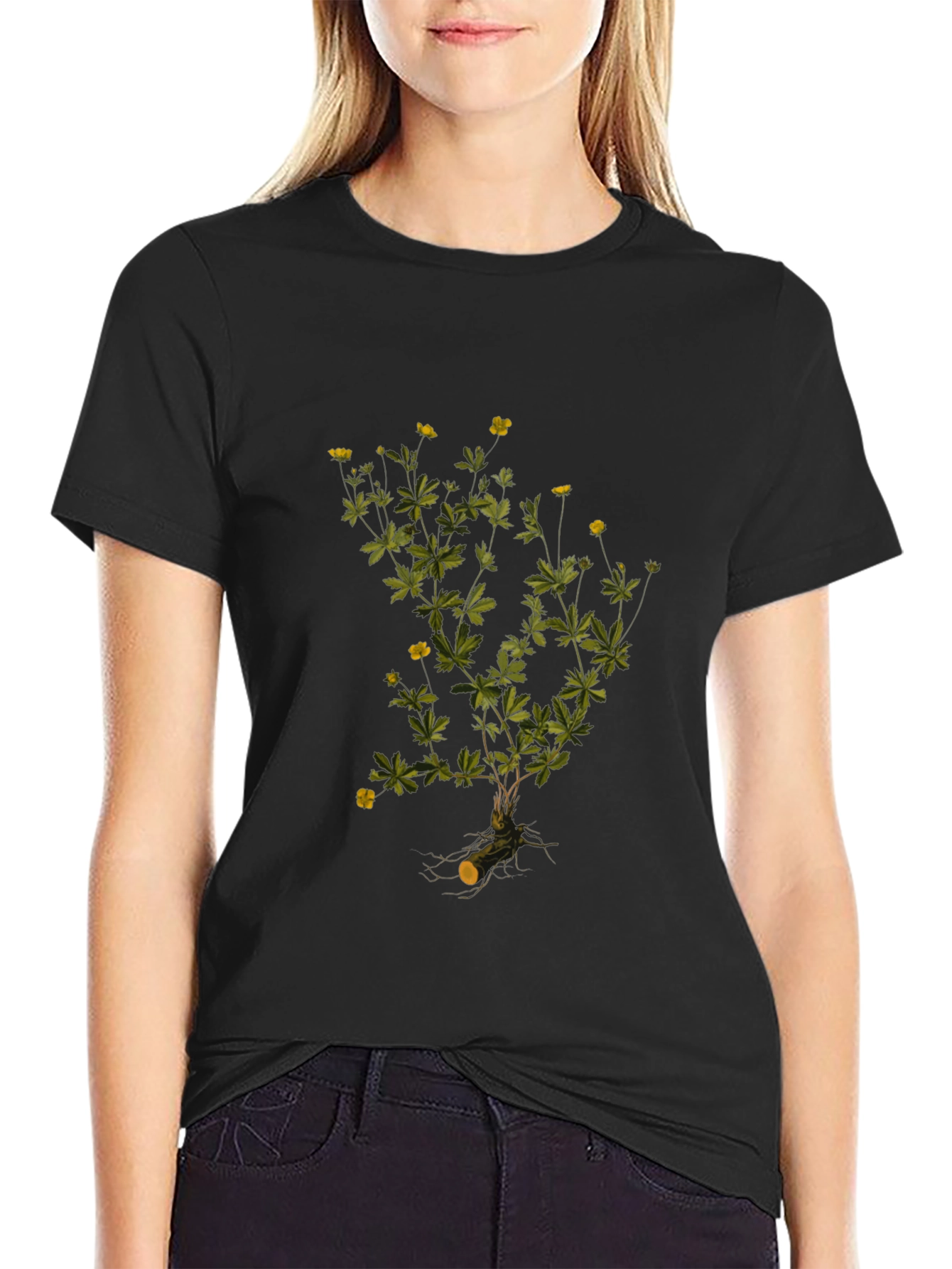 Botanical Print Black T-Shirt