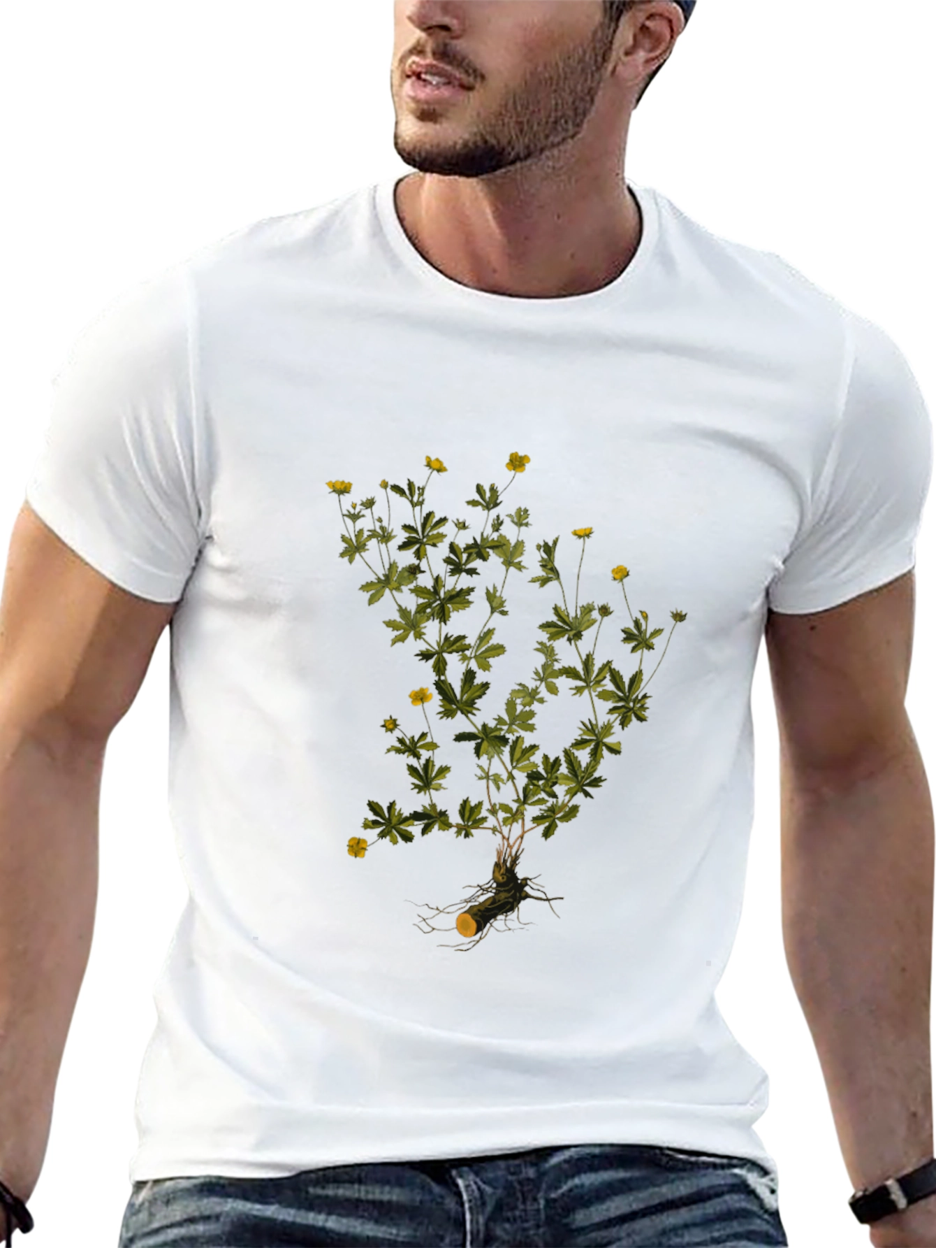 Botanical Print Black T-Shirt
