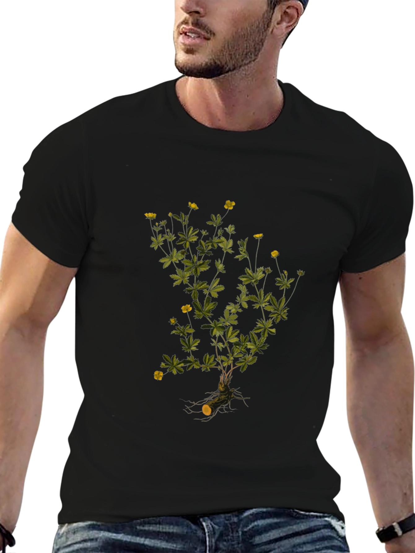 Botanical Print Black T-Shirt