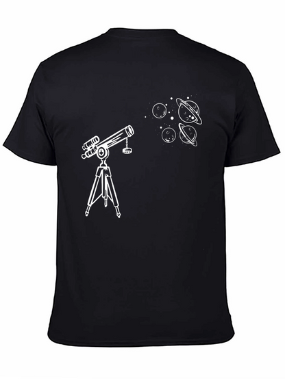 Telescope & Planets Graphic T-Shirt - Astronomy Lovers Tee