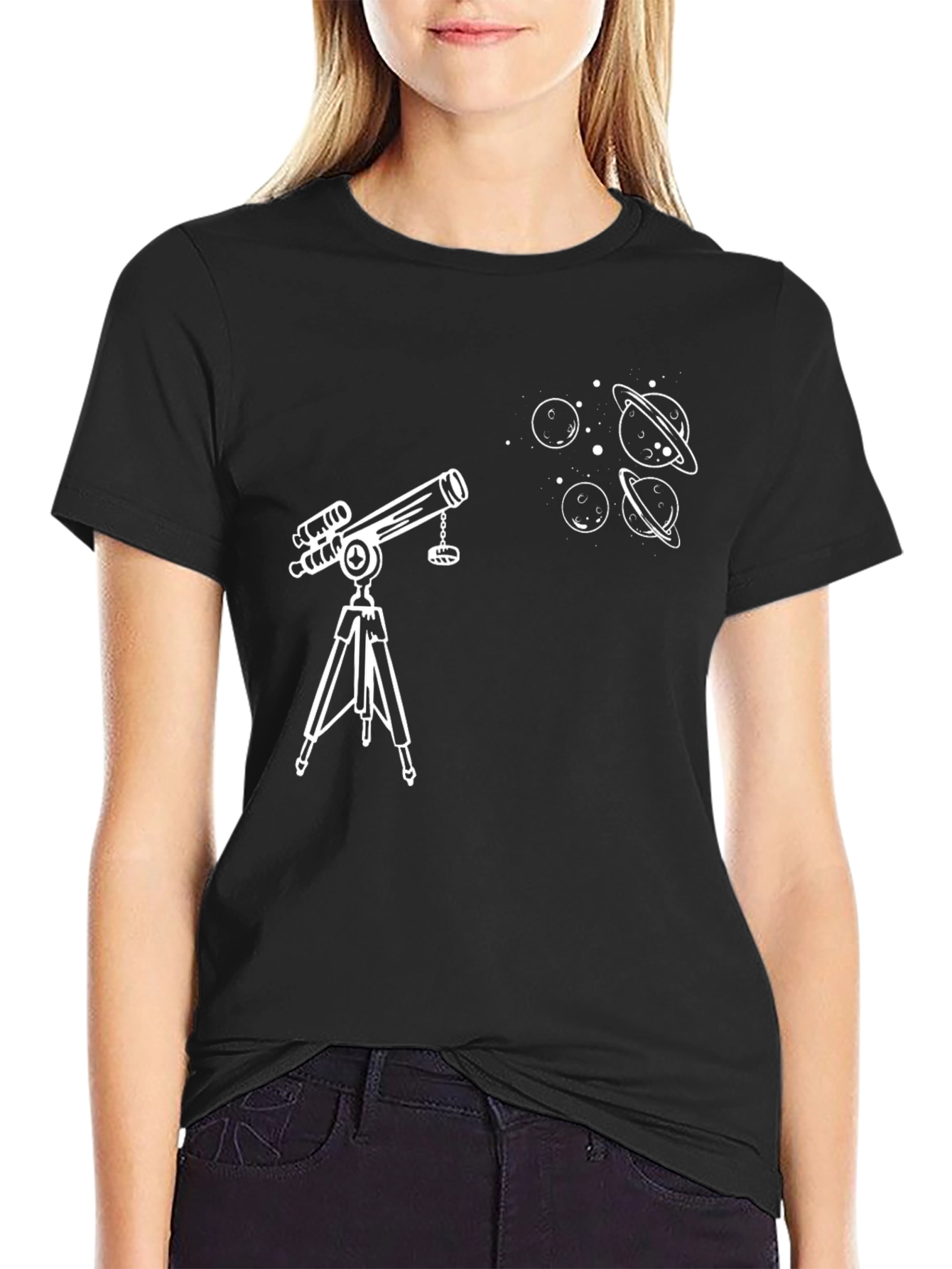 Telescope & Planets Graphic T-Shirt - Astronomy Lovers Tee