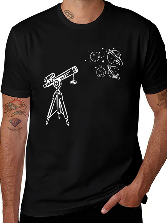 Telescope & Planets Graphic T-Shirt - Astronomy Lovers Tee