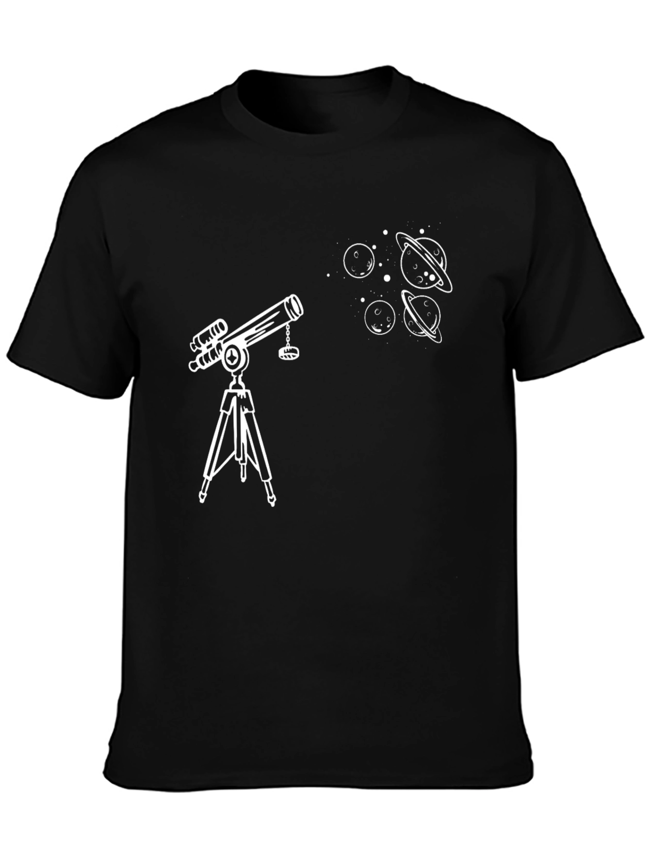 Telescope & Planets Graphic T-Shirt - Astronomy Lovers Tee
