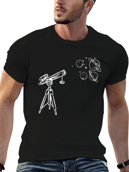 Telescope & Planets Graphic T-Shirt - Astronomy Lovers Tee