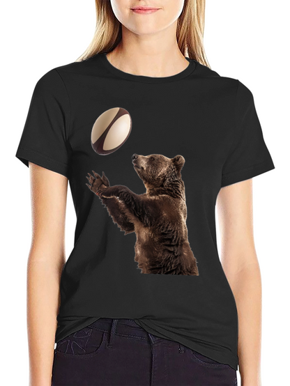 Bear Catching Rugby Ball Black T-Shirt