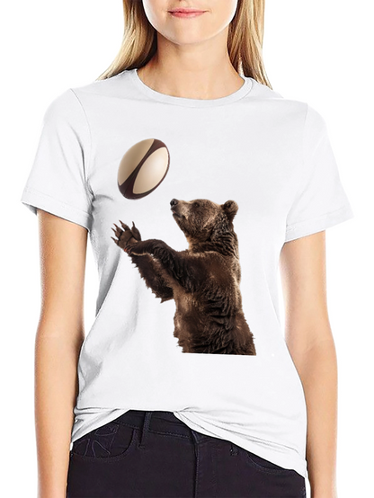 Bear Catching Rugby Ball Black T-Shirt