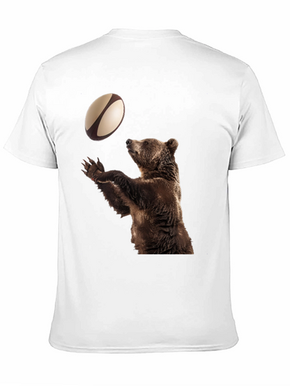 Bear Catching Rugby Ball Black T-Shirt