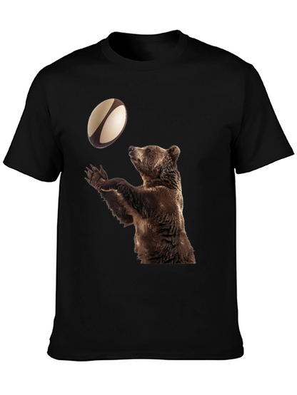 Bear Catching Rugby Ball Black T-Shirt