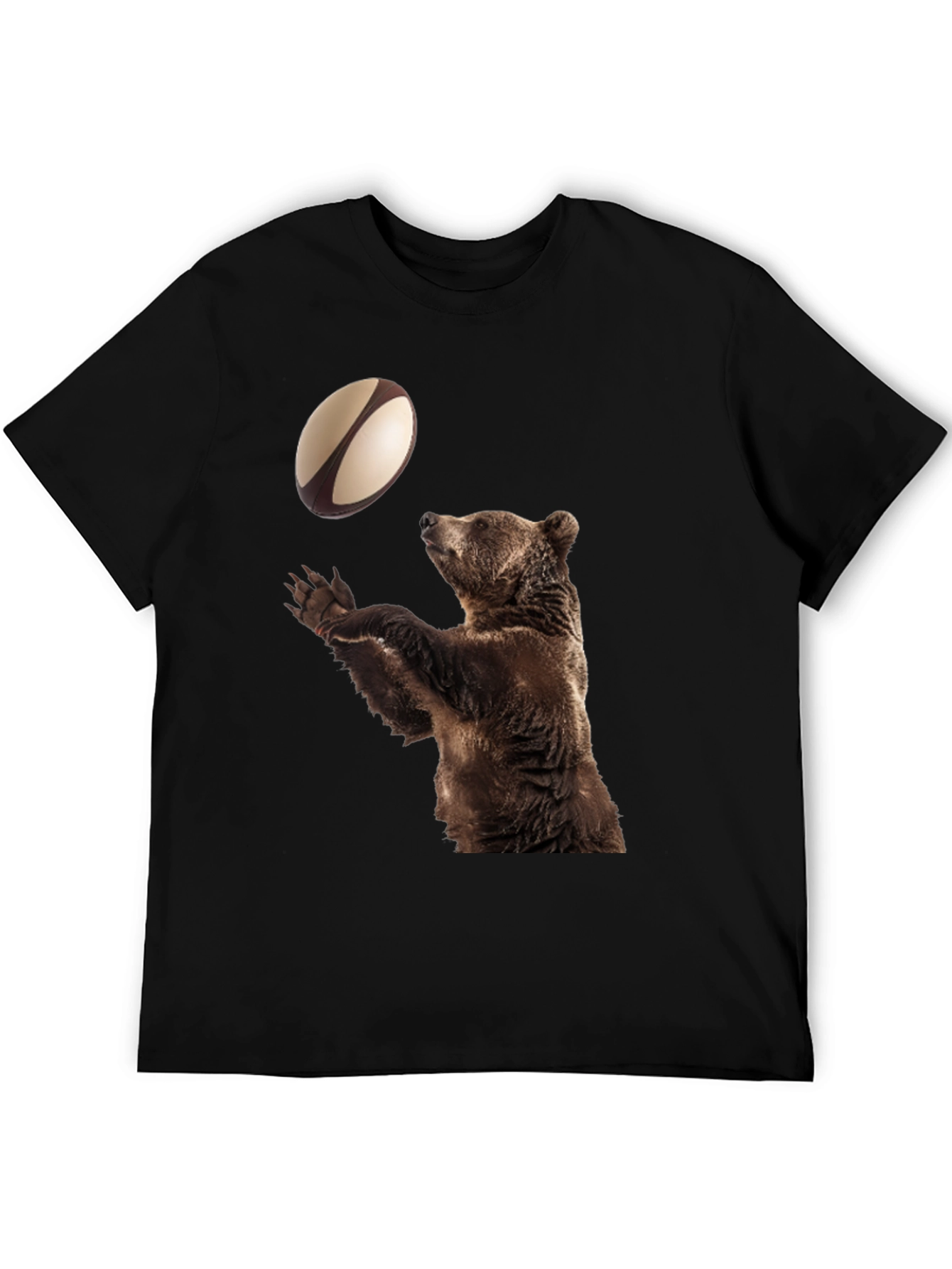 Bear Catching Rugby Ball Black T-Shirt