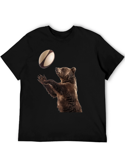 Bear Catching Rugby Ball Black T-Shirt