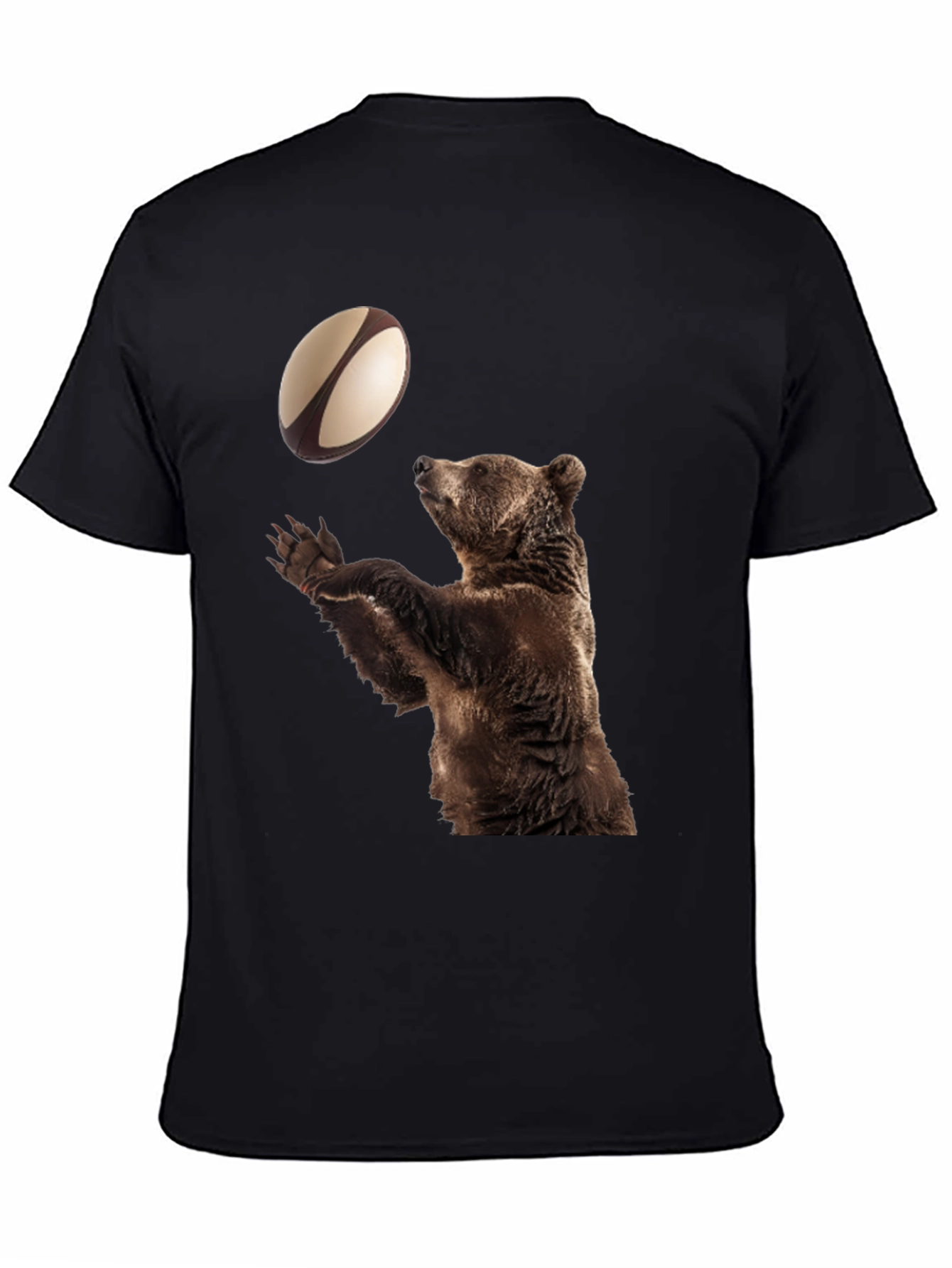 Bear Catching Rugby Ball Black T-Shirt