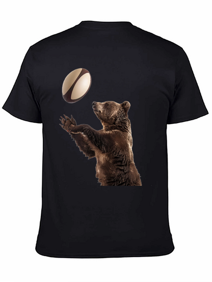 Bear Catching Rugby Ball Black T-Shirt