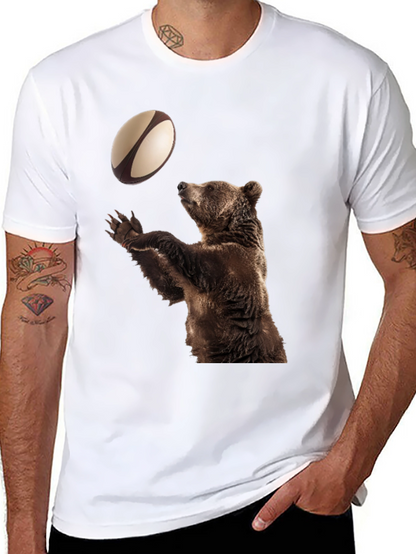 Bear Catching Rugby Ball Black T-Shirt
