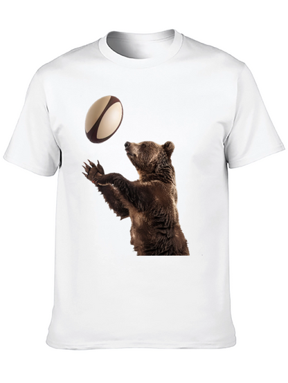 Bear Catching Rugby Ball Black T-Shirt